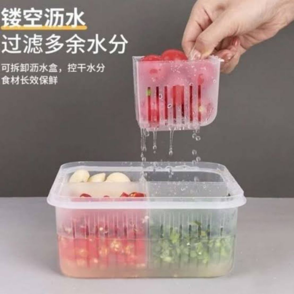 Kotak Penyimpanan Kulkas 4 Sekat Plastik/ Wadah Bumbu Kulkas Tirisan 4 Sekat