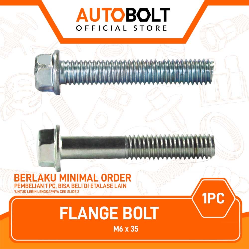 Baut Bolt Flange M 6 x 35-M6- M6x35-6x35 K8-Kunci 8 Baud Topi