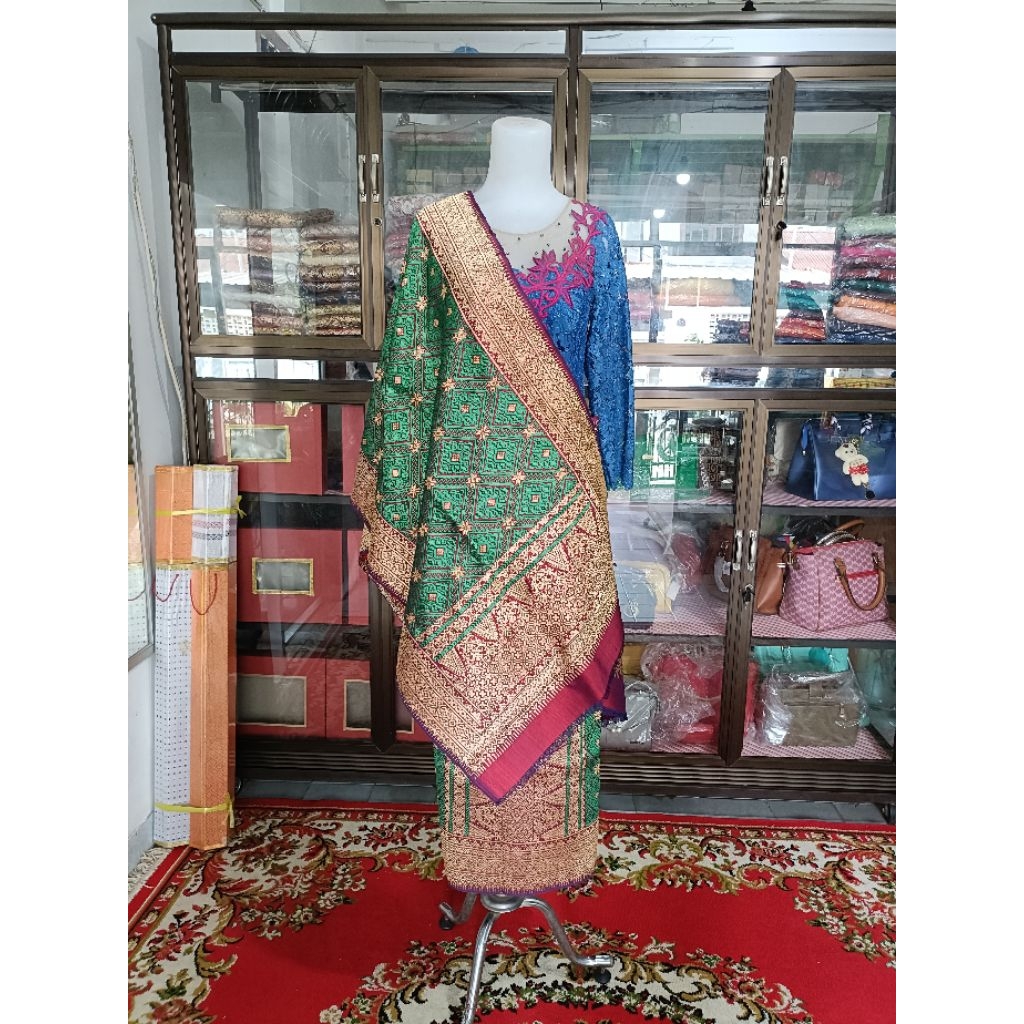 Songket Tenun Palembang Bunga Cina Hijau Original