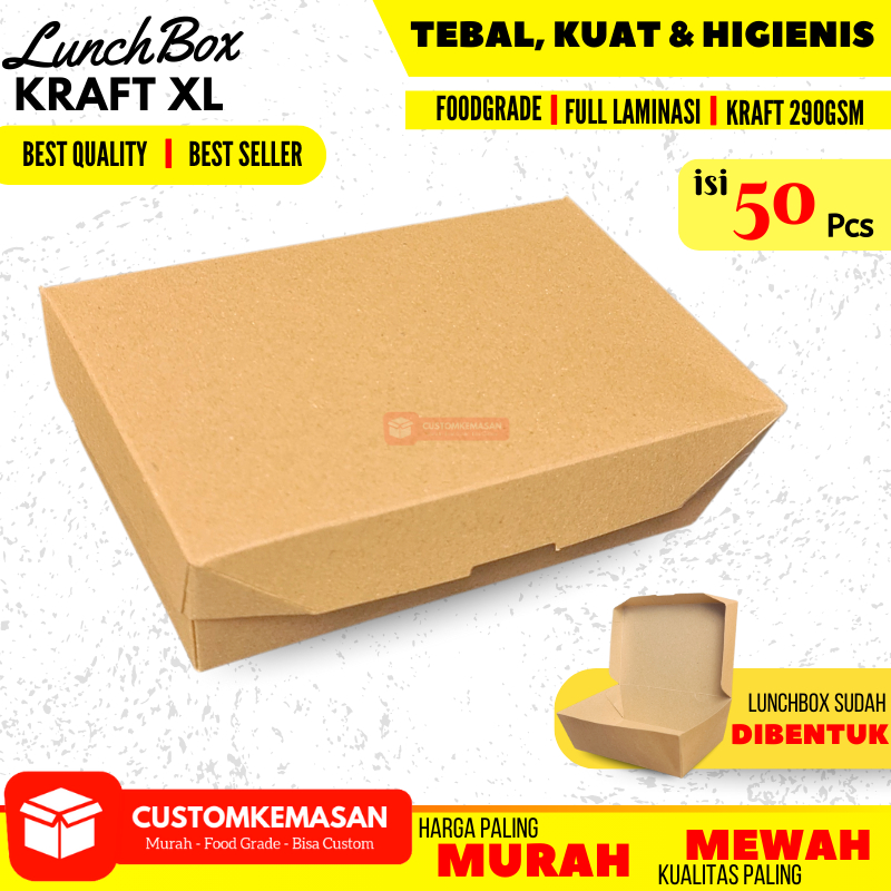 Paper Lunch Box XL isi 50 / Lunch Box Paper / Paper lunch Box Ivory / Kemasan Lunch Box  / Kemasan A