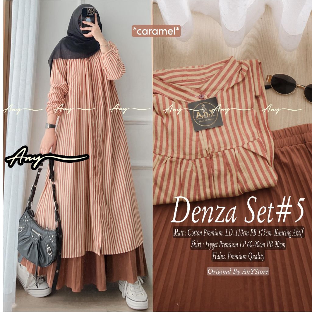 Denza set rok ori any / set long tunik dan rok plisket / set wanita / set rok remaja wanita
