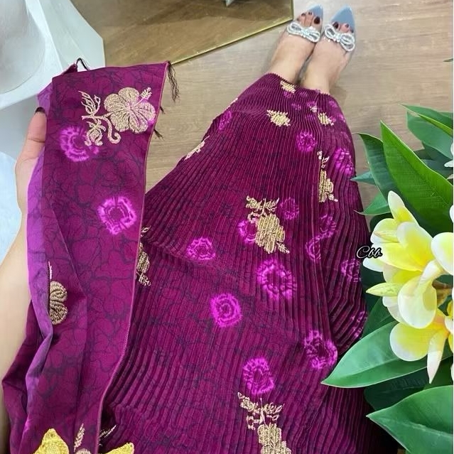 Kamen Plisket Jumputan Motif Bordir Sugeng