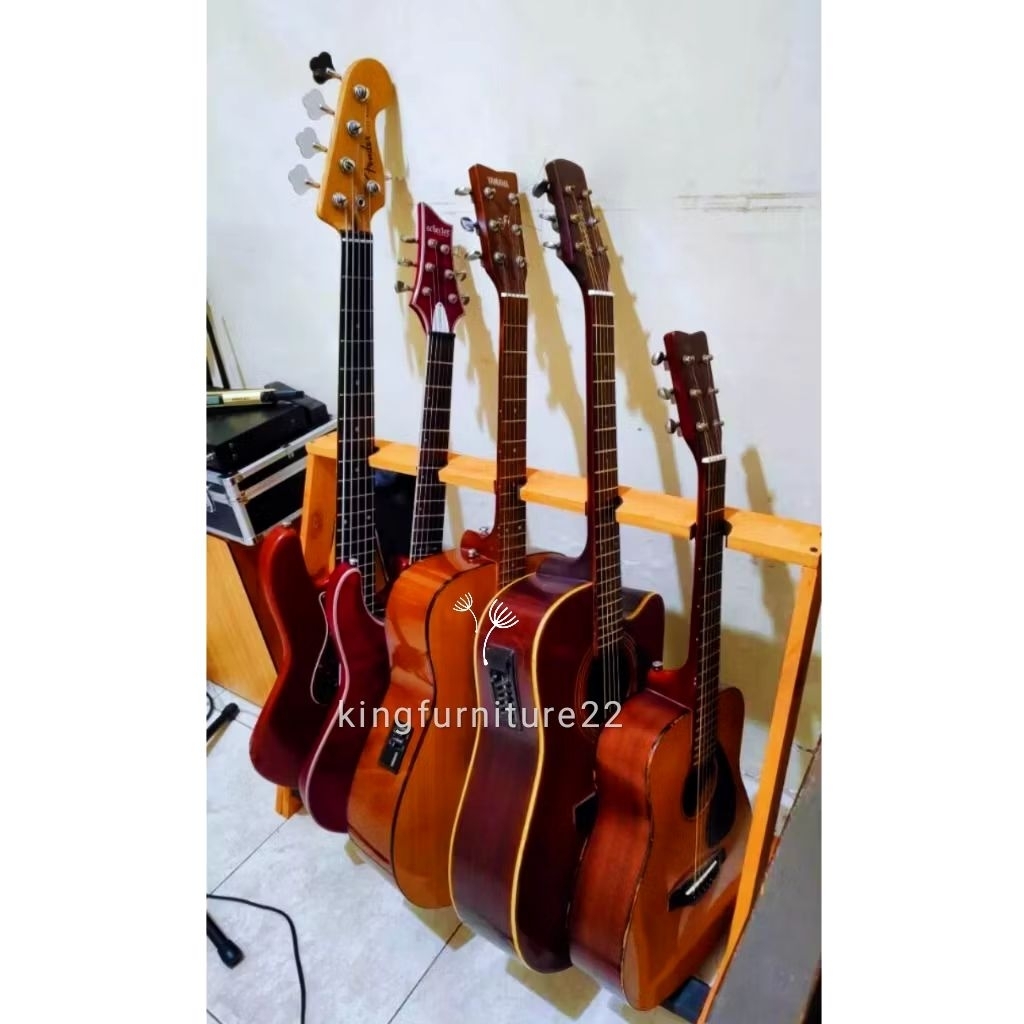 Rak gitar kayu - stand gitar kayu V5 minimal 5 slot lubang gitar