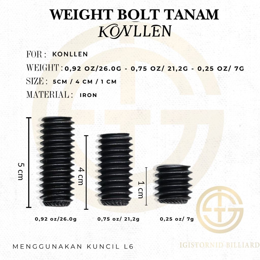 Weight Bolt / Pemberat Tanam Konllen Cues (konllen karbon)