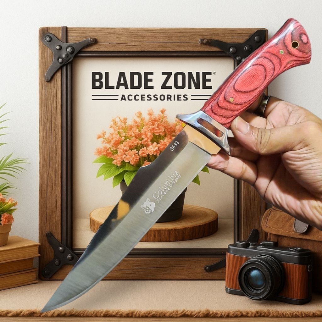 Pisau Survival Outdoor Columbia Sa33 Solid Steel Ergonomis Include Sarung