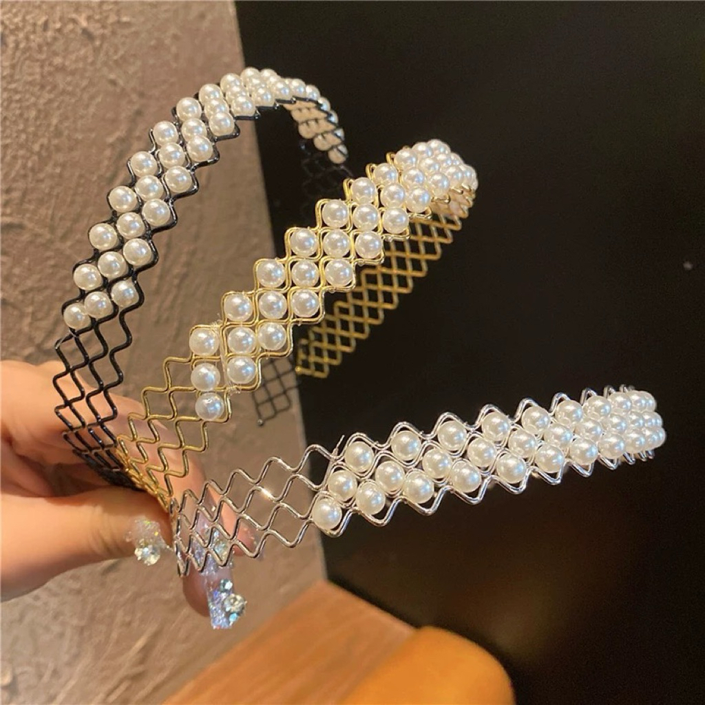 Isi 12 Pcs Bando Mutiara Besi Bando Korea Bando Import Head Band Bando Mutiara Korea Pearl Fashion B