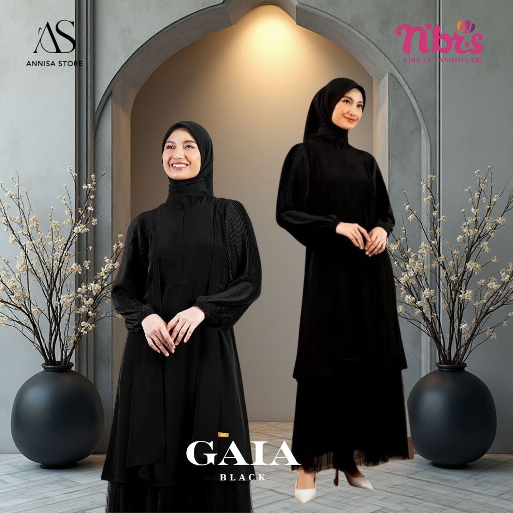 Blus Tunik Atasan Wanita NIBRAS GAIA Tunik Black / Long Tunik Silky Wanita by Nibras