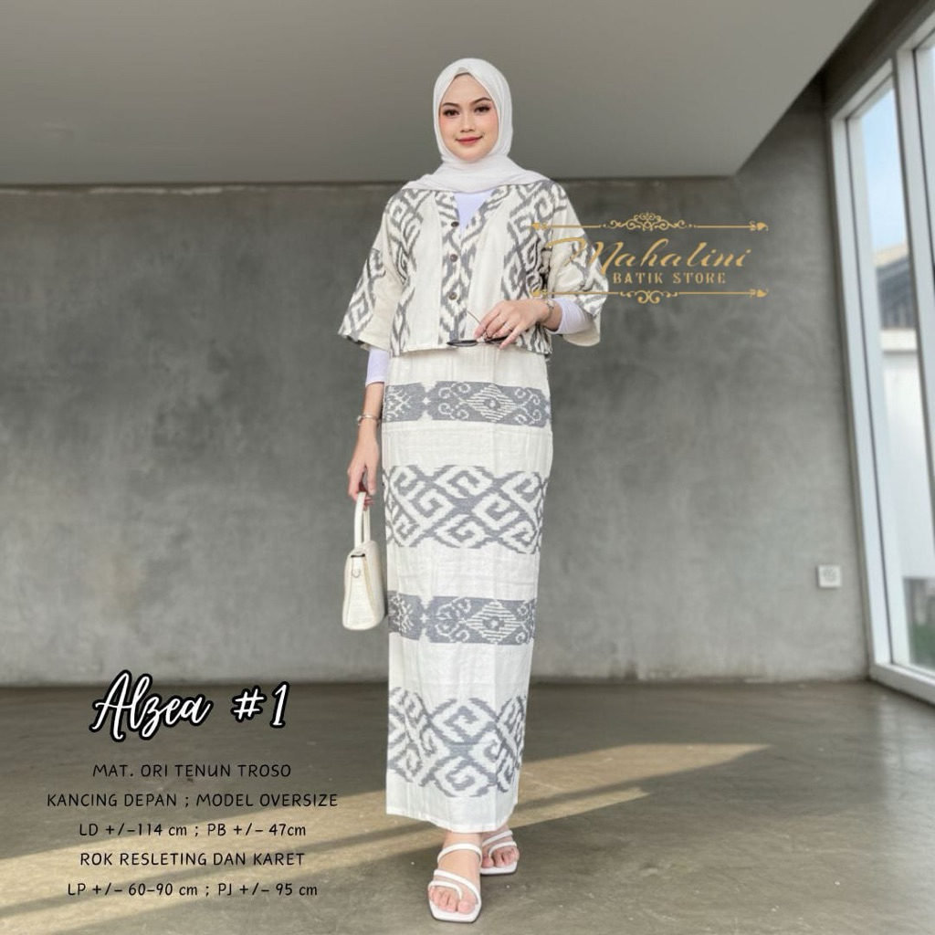 Outfit Tenun Premium Set Rok Outer Wanita Big Size Mahamaha LD 114 Panjang Rok 95 Casual Formal