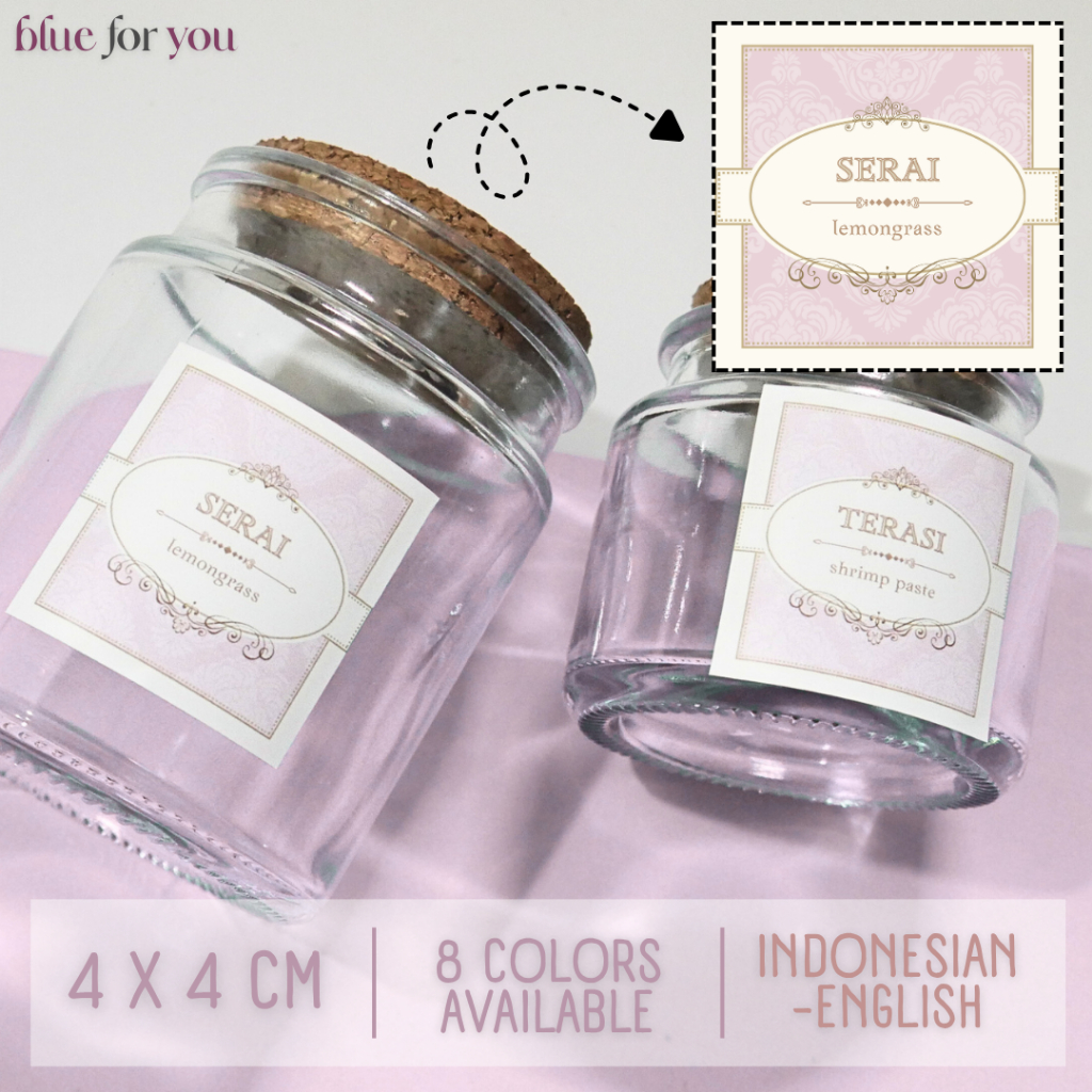 [ID/EN] Stiker Label Botol Bumbu Aesthetic Vintage (4x4 cm) | Blue for You by Pretty & Prim