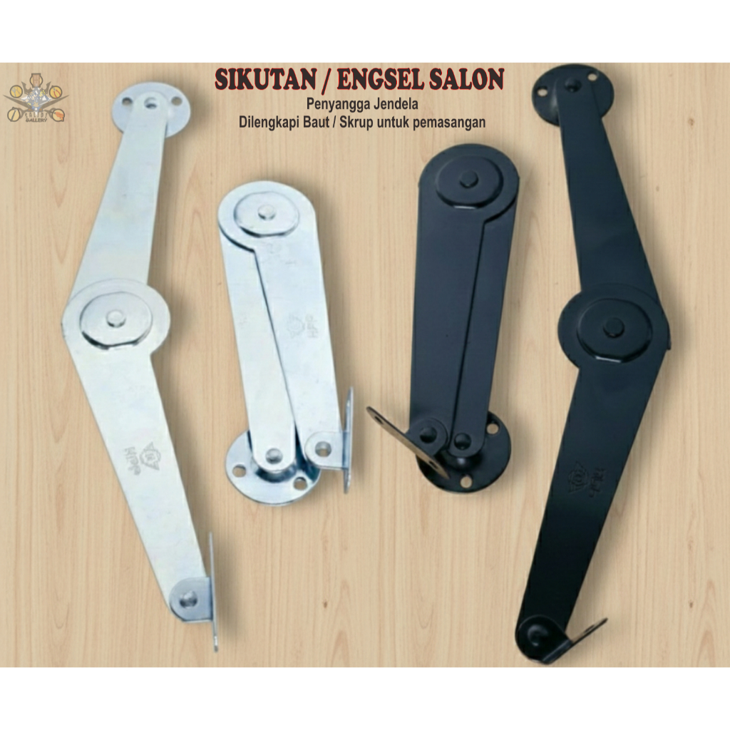 Engsel Salon / Sikutan Penahan Jendela Tebal 1 mm Sikutan Hak Angin Jendela Warna Hitam Warna Silver