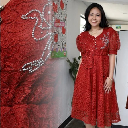 NEW Dres Tiana Bunga Terbaru Dres Kondangan Dres Natal Couple Dres Pesta  Brokat Payet Mutiara