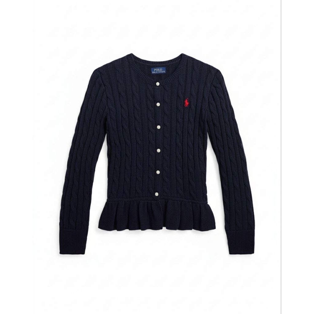 Polo RL Cable-Knit Cotton Peplum Cardigan