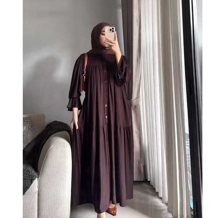 Gamis Dress Rayon Twill Dress Gamis Bahan Rayon Twill Polos Jumbo Busui Kancing Lengan Balon