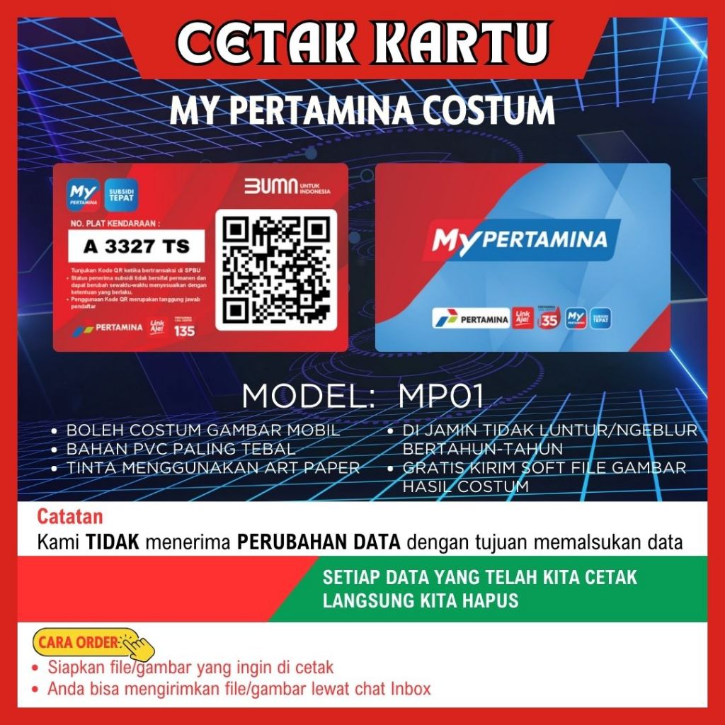 CETAK KARTU MY PERTAMINA BAHAN PVC / CUSTOM KARTU MY PERTAMINA / PRINT KARTU MY PERTAMINA
