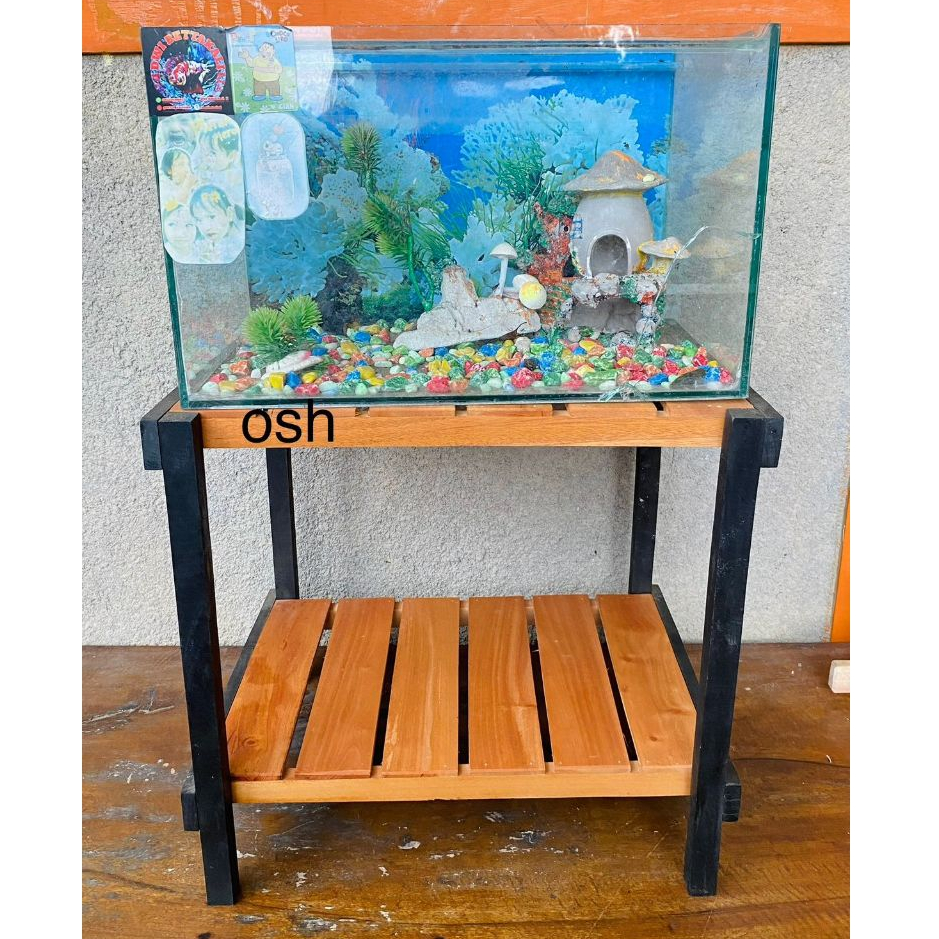 RAK / MEJA AQUARIUM SUSUN 2 TINGKAT UKURAN 40 X 30 & 40 X 60 CM BAHAN KAYU MAHONI