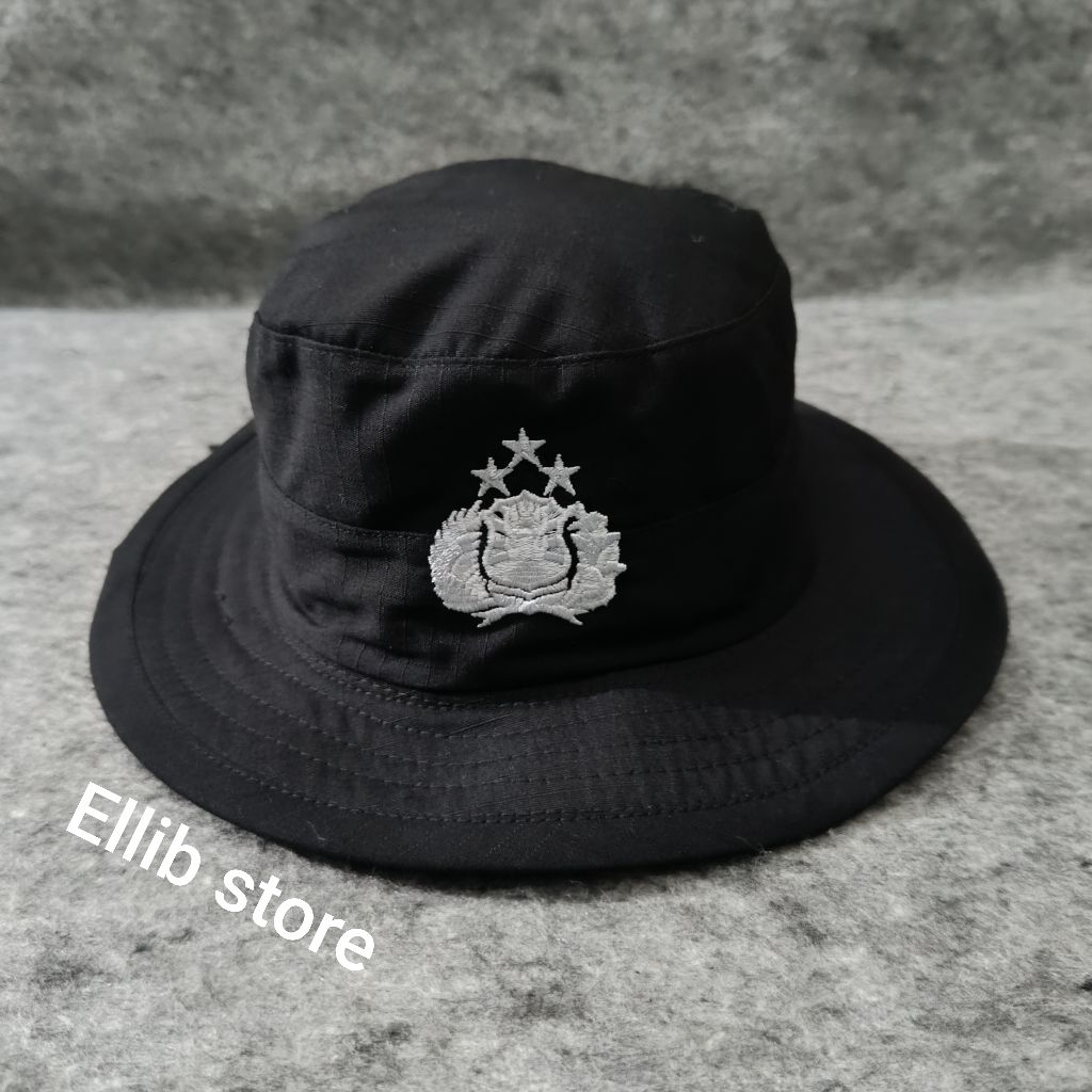 Topi Rimba Hitam POLRI Bolak Balik / Topi Rimba Hitam POLRI / Topi Rimba POLRI