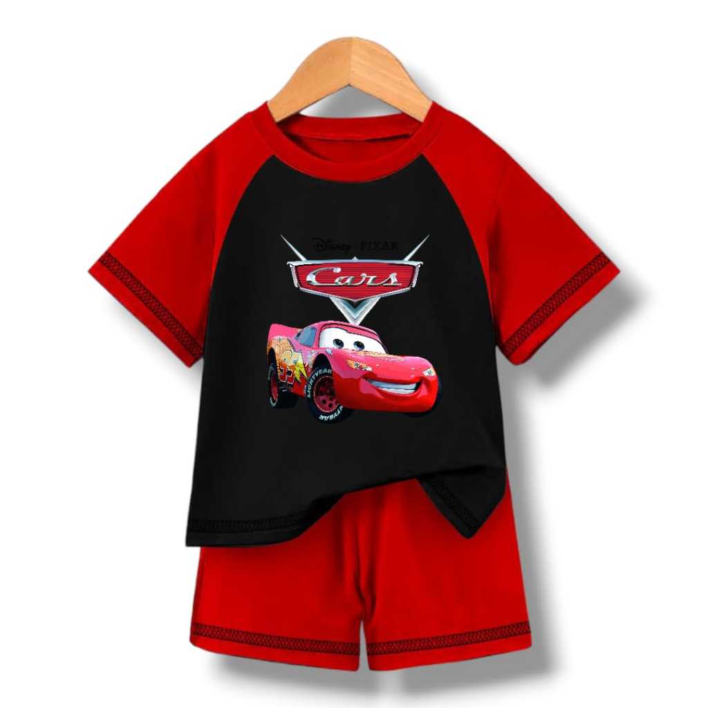 BLET - Setelan anak Gambar Mobil McQueen cars usia 1-10 tahun baju cowok / cewek murah bagus SABLON 