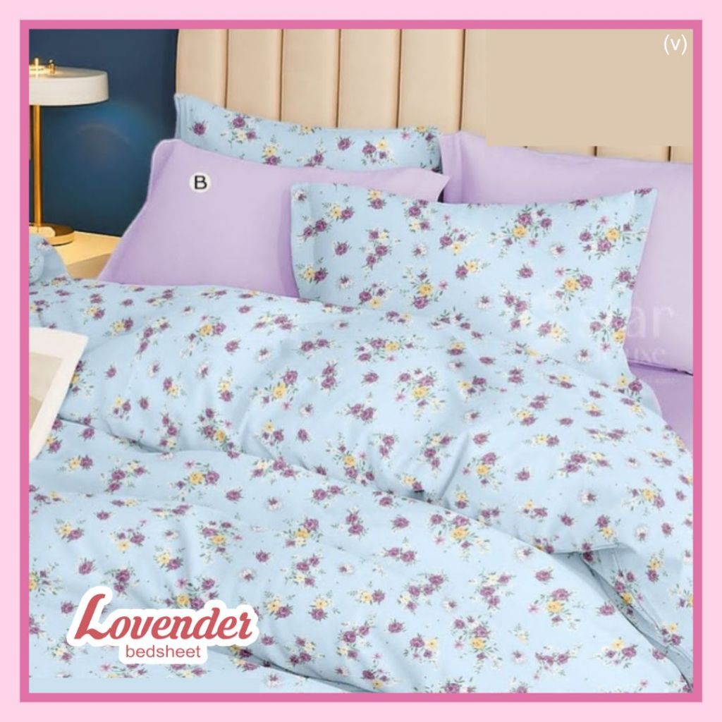 Sprei/Bedcover katun TAIWAN/CVC HALUS pastel pink biru blue shabby chic ungu purple bunga flower kun
