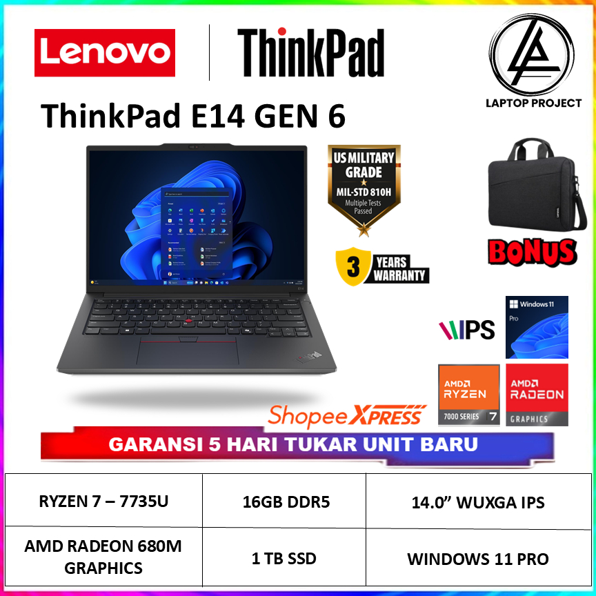 Lenovo ThinkPad E14 Gen 6 Ryzen 7-7735U 24GB DDR5 1TB 14 inch WUXGA IPS Windows 11 Pro