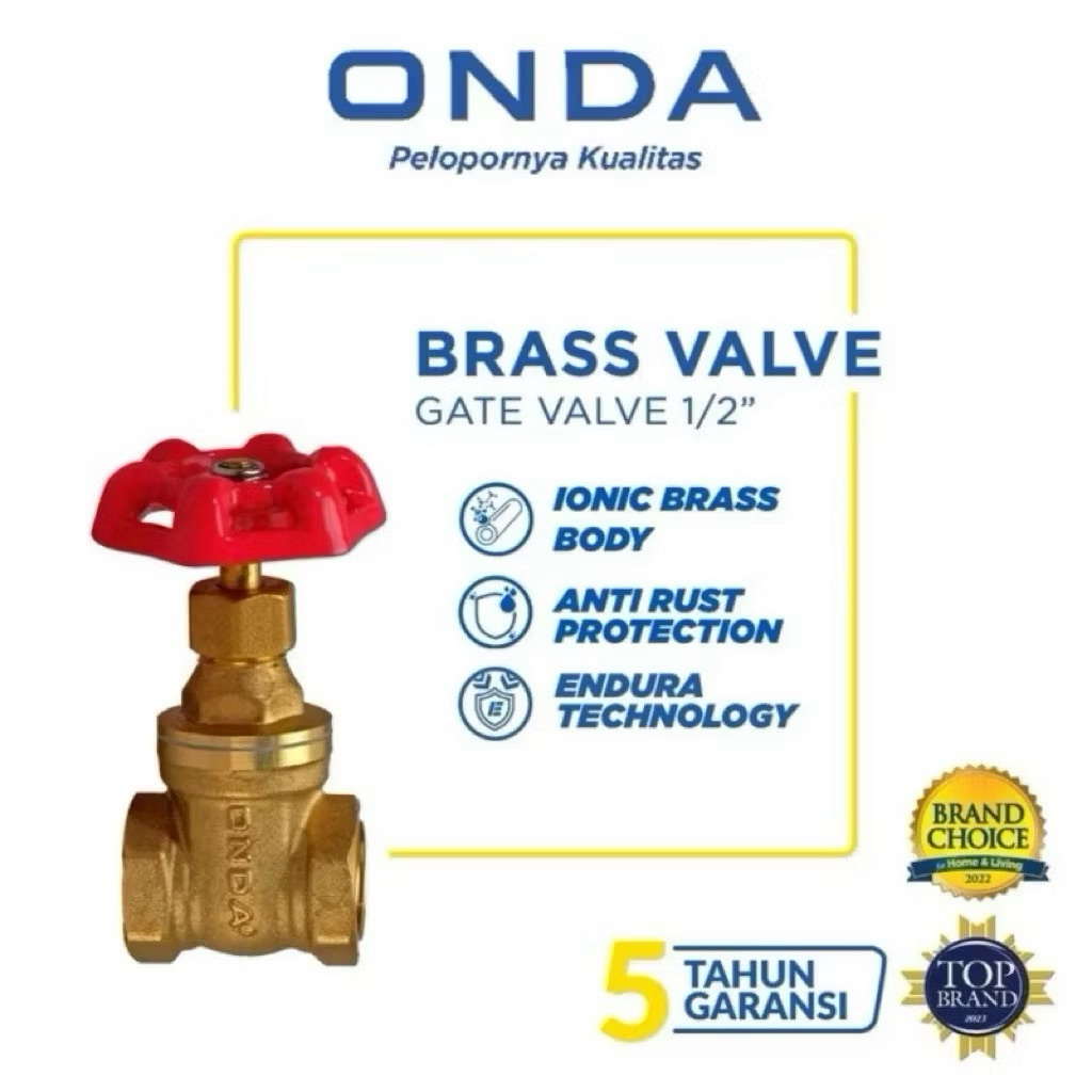 Gate Valve (katup) Onda 1/2 inch Kuningan / Brass Valve Onda 1/2 inch
