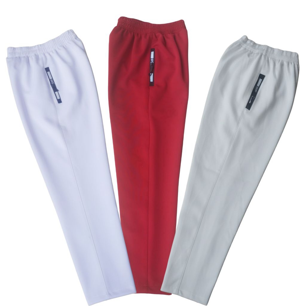 Calana Olahraga Pria Wanita Training Tebal Elastis Warna Merah Putih Navy Abu Bahan Scuba Premium