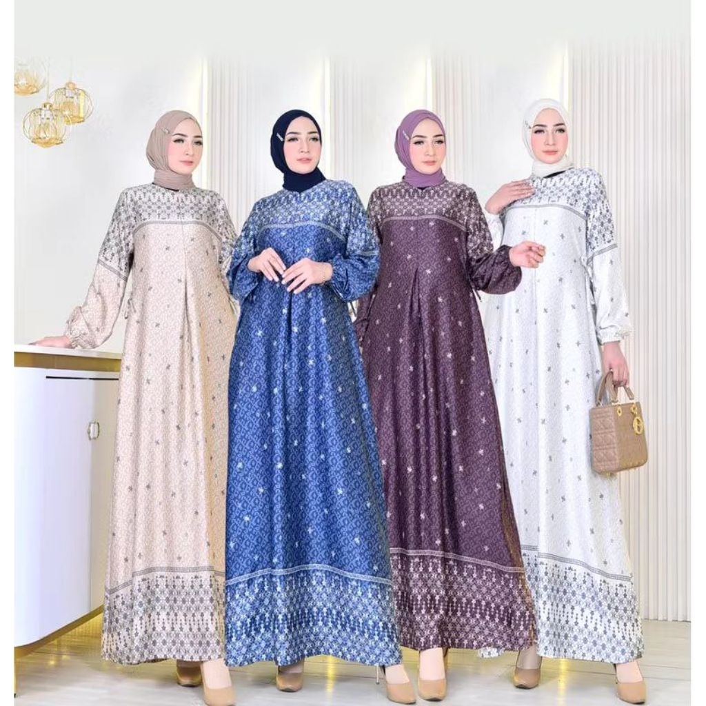 Dress gamis fatimah silky bunga baju wanita dress wanita pakaian wanita kekinian
