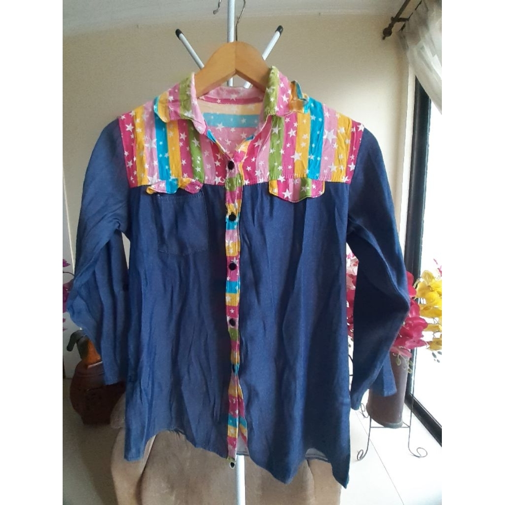 Baju Atasan Wanita Semi Jeans Preloved Second Branded No Brand ( LD 90 P 60 )
