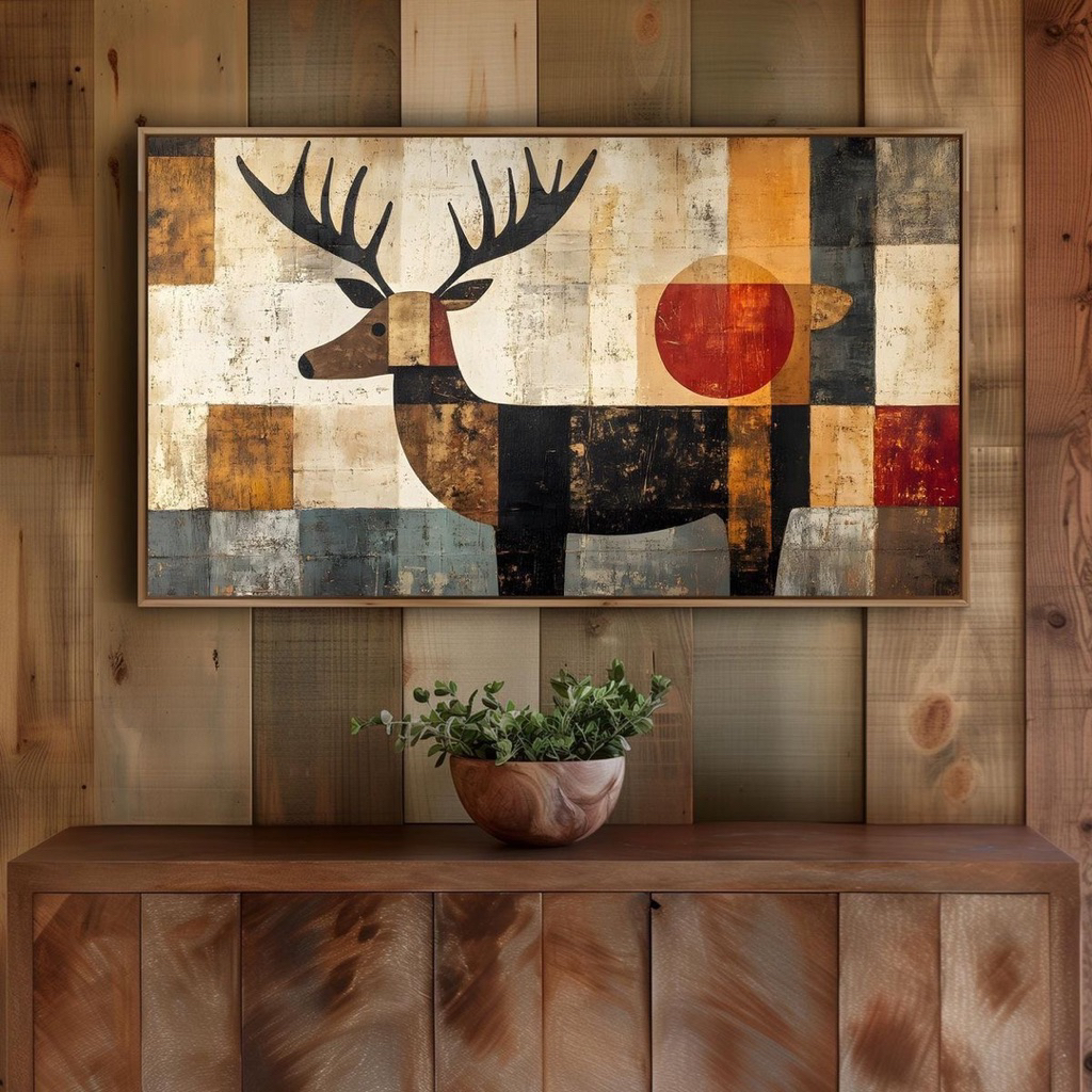 Lukisan dinding abstrak tekstur minimalis modern motip abstrak rusa - Hiasan rumah