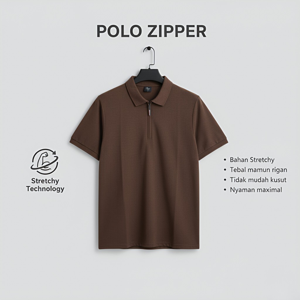 Baju Kaos Polo Resleting Pria - Kaos Polo Zipper Depan Kerah Lengan Pendek Polo Shirt Kekinian