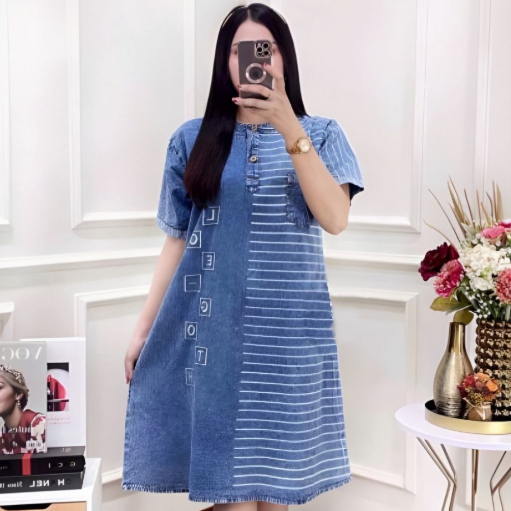 Dress Jeans Snow Casual Wanita/Baju Dress Wanita Pendek Bahan Jeans
