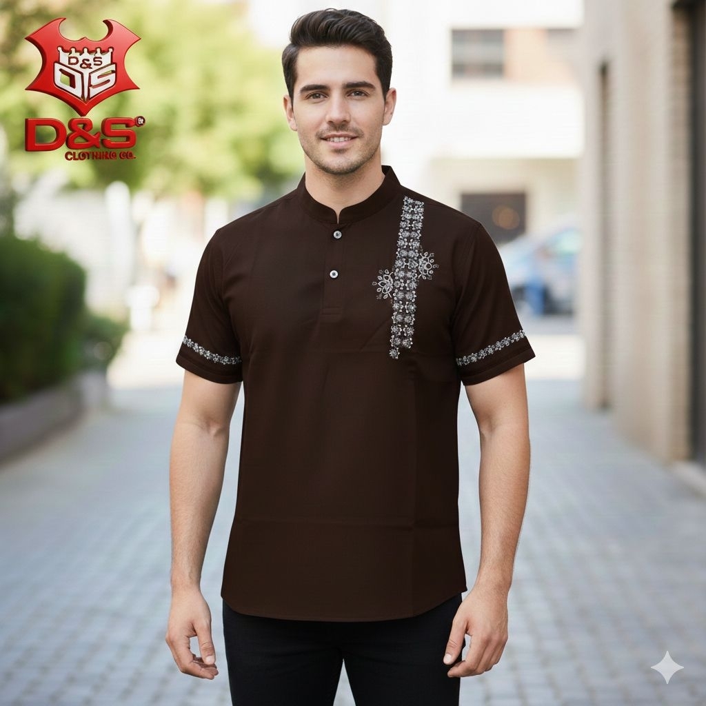 Koko kaos tangan pendek motif bordir baju muslim pria D&S