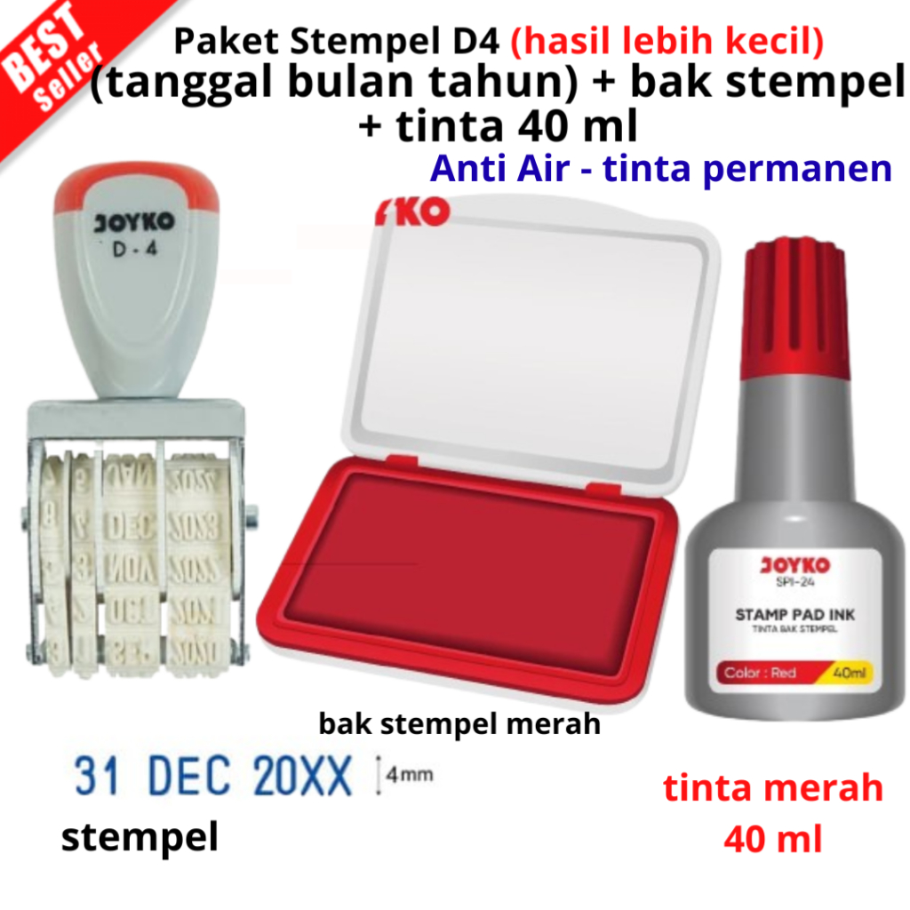 PAKET STEMPEL D4  Permanen Tinta SPI 21-24(Tanggal Bulan Tahun) HASIL LEBIH KECIL dan JOYKO Stamp Pa