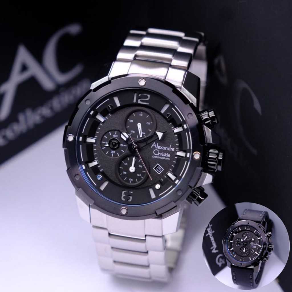 Jam tangan pria alexandre christie ac 6410 analog satainless steel leather & rubber original