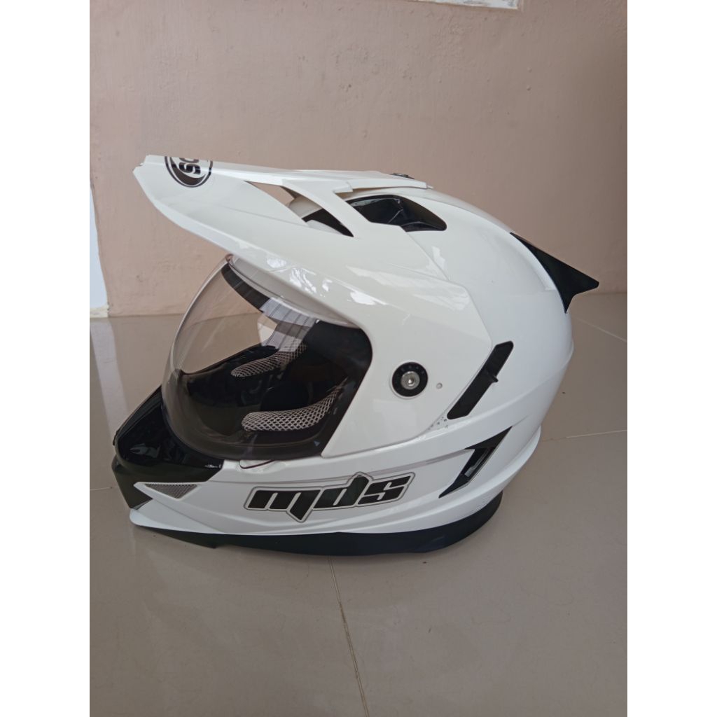 Helm MDS Supermoto/Adventure – White Glossy (Kondisi Bekas Wajib Baca Deskripsi)