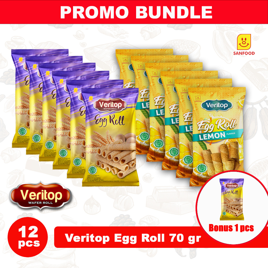 PROMO BUNDLE VERITOP EGGROLL 70GR - 6 PCS ORIGINAL DAN 6 PCS LEMON FREE 1 PCS