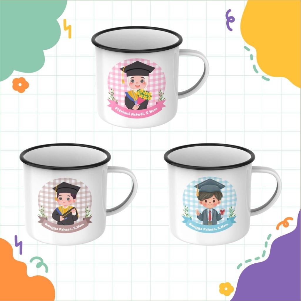 GELAS ENAMEL CUSTOM / KADO WISUDA / HAMPERS