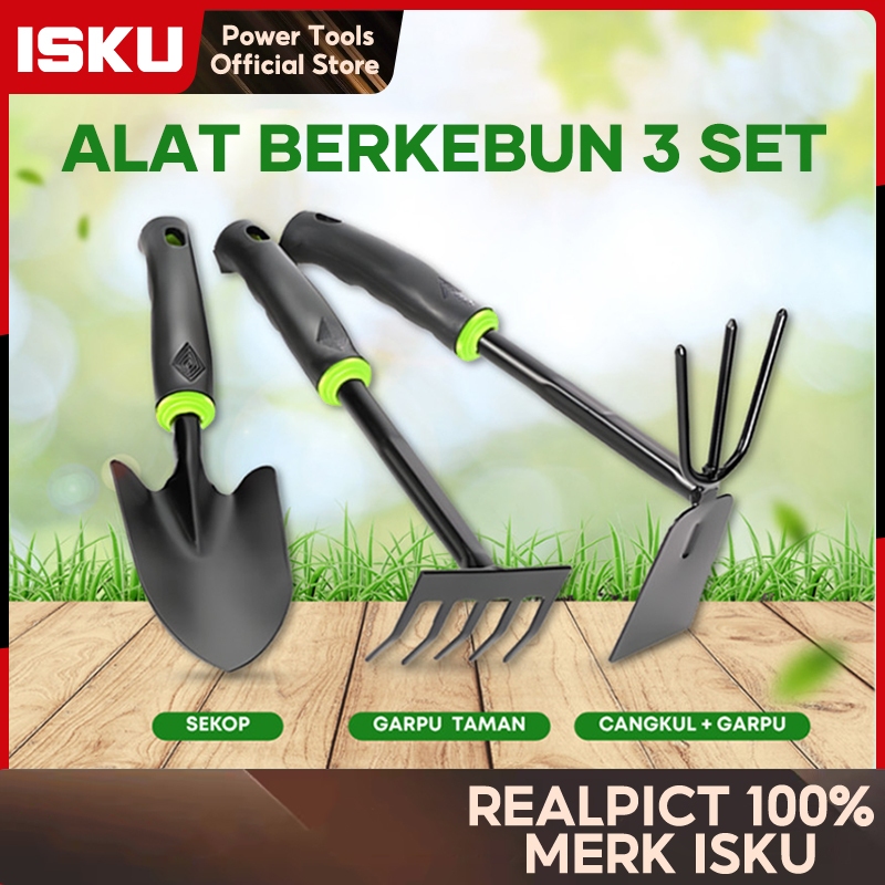 ISKU GARDEN TOOLS SET 3PCS Sekop Cangkul Garpu Kecil