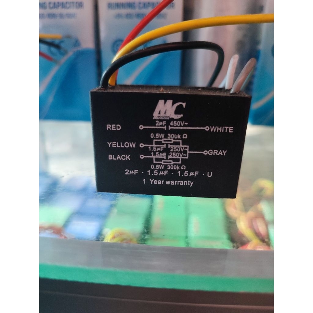elco capasitor kapasitor kipas angin plafon 2uf+1,5uf+1,5uf 5 kabel Lima kabel