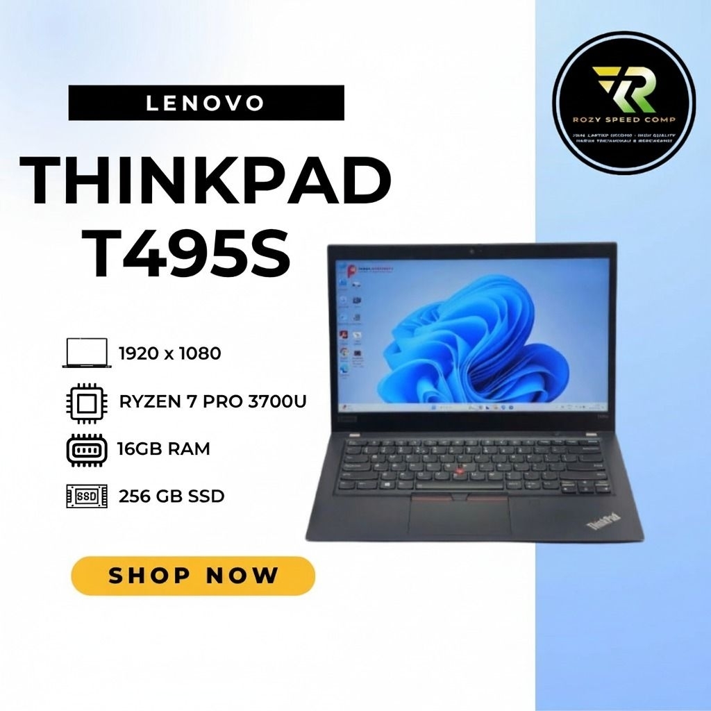 Lenovo ThinkPad T495S Ryzen 7 Pro 3700U 16GB RAM 128GB SSD Laptop 1920x1080 untuk Kerja dan Gaming