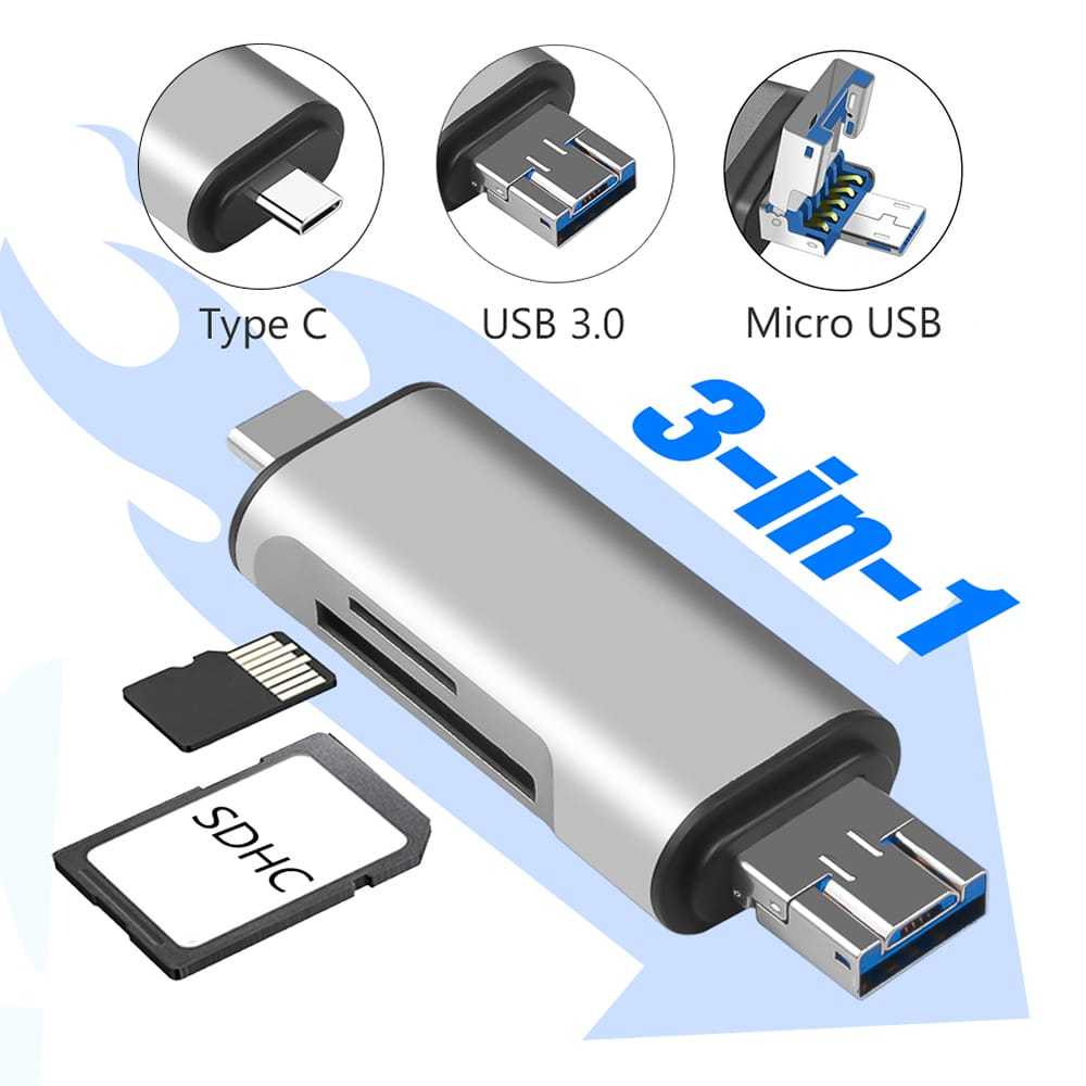 OT03 OTG 3 in 1 Smart Card Reader USB 3.0 Type C Combo CR-25 BAHAN METAL