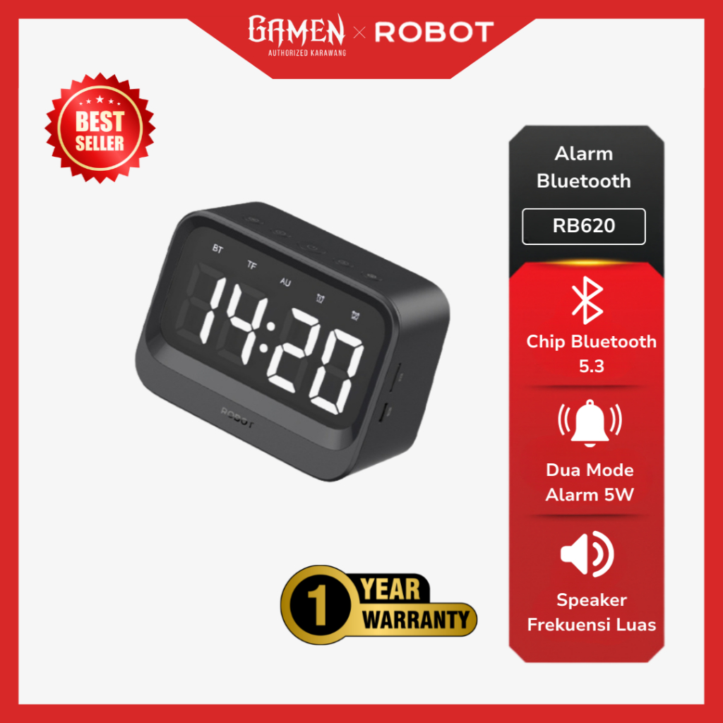 GAMEN X ROBOT RB620 Speaker Alarm Bluetooth 5.3 LED Jam Digital Dual Smart Alarm 5W Portable Meja Ka