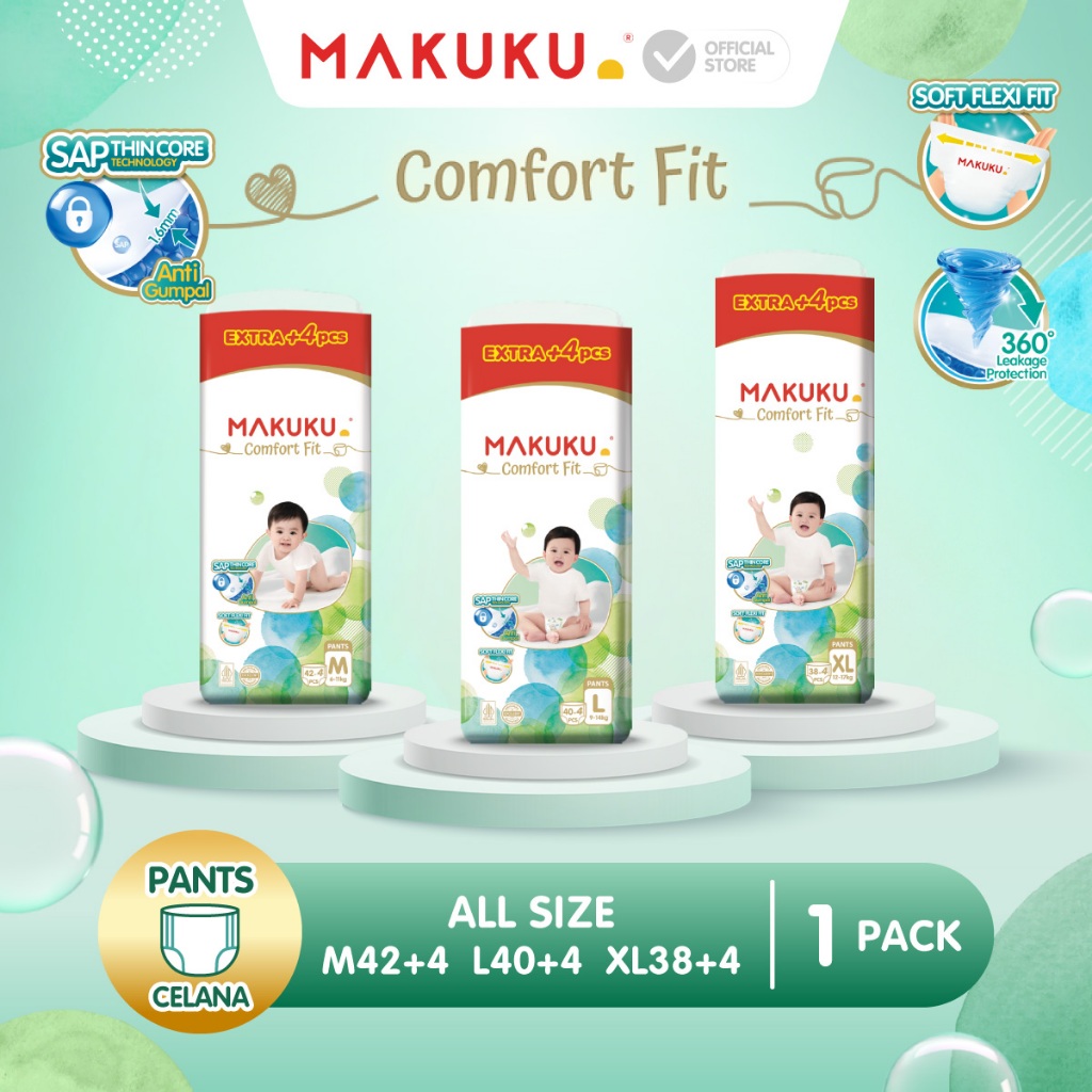 [1 PACK] Makuku SAP Diapers Comfort Fit 3.0 Jumbo +4 Pack Celana / Pants Popok Bayi M42+4 / L40+4 / 