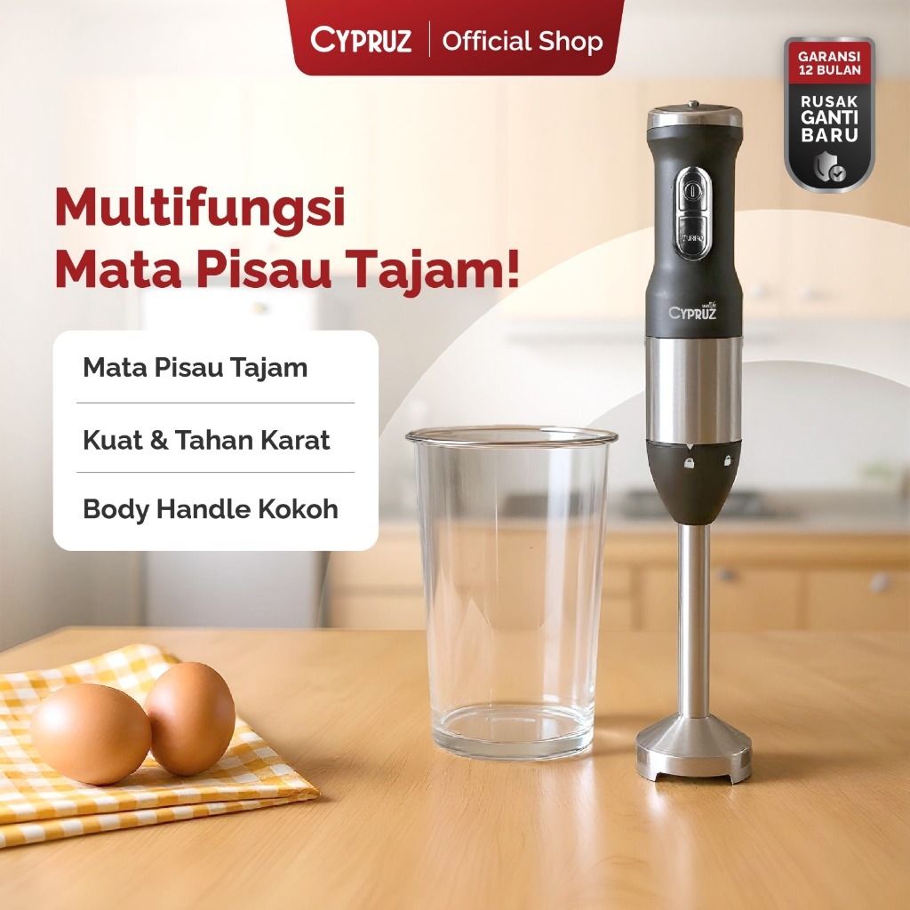 Cypruz Hand Blender 2 in 1 Tajam Kuat Tahan Karat Mencacah, Mengaduk, Menghaluskan