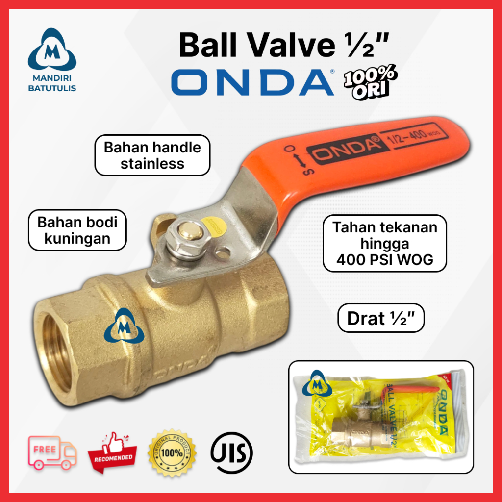 Stop Keran Kuningan ONDA - Stop Kran 1/2" Engkol - Ballvalve Kuningan - Kran Katup Kuningan