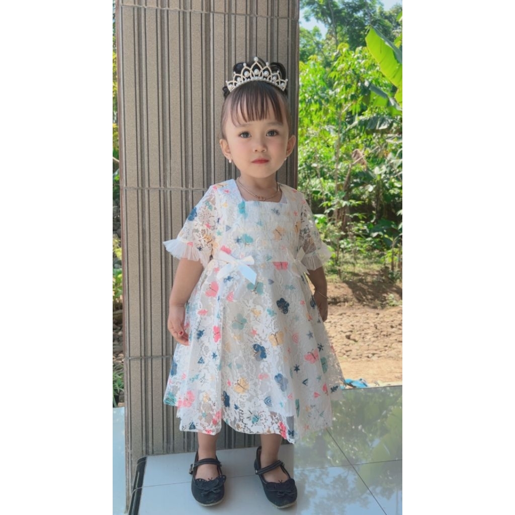 DRESS ANAK PESTA BUTTERFLY  PUTIH PRELOVED
