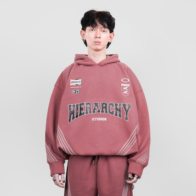Hierarchy Studios FS - Dusty Pink Four Stripes Boxy Oversized Hoodie
