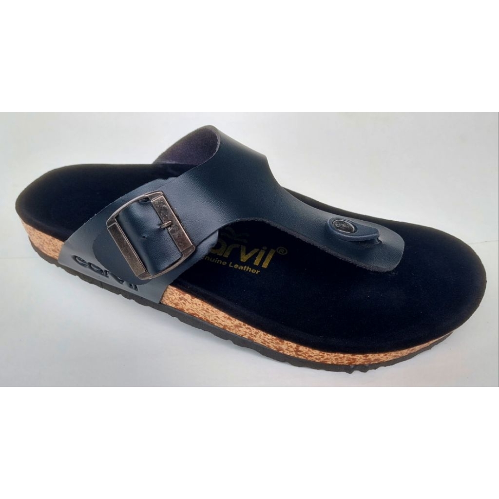 carvil sandal jepit pria kulit warna hitam.berkualitas bahan lembut