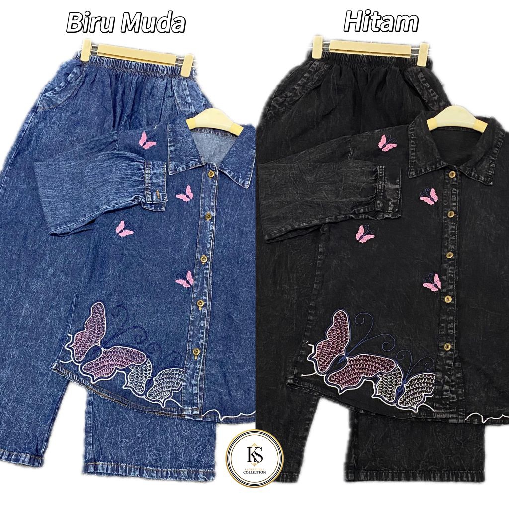 KS-Aira Setcel Jeans wanita mix bordir (Setelan kemeja hijab friendly busui friendly)