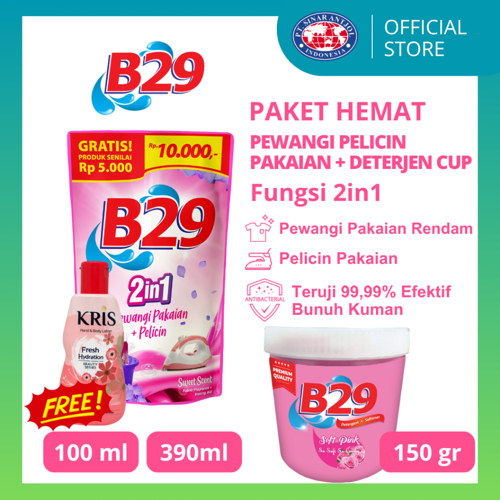 SPESIAL B29 Deterjen Softener CUP POT dan Pewangi + PELICIN Free Lotion PINK