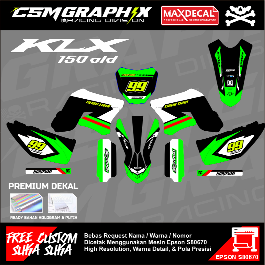 PREMIUM CUSTOM DECAL / DEKAL STIKER MOTOR KLX OLD / DEKAL STICKER BODY MOTOR KLX OLD FULL BODY DESAI